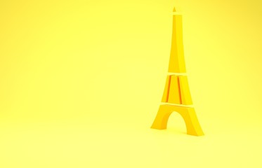 Poster - Yellow Eiffel tower icon isolated on yellow background. France Paris landmark symbol. Minimalism concept. 3d illustration 3D render