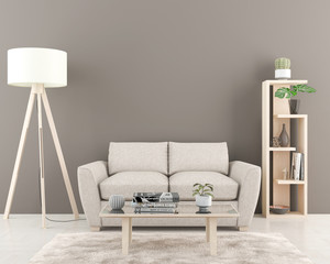 Wall Mural - Interior with empty dark grey wall in background. 3D illustration