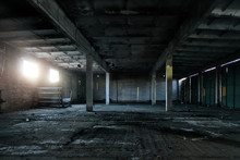 Old Broken Empty Abandoned Industrial Building Interior