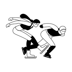 Sticker - couple of people practicing speed skating on white background