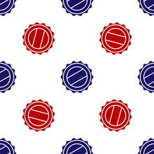 Blue And Red Bottle Cap Icon Isolated Seamless Pattern On White Background. Vector Illustration