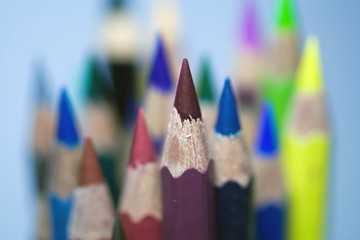 Color pencils with a blurry background