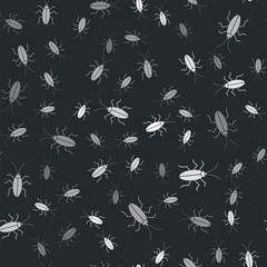 Poster - Grey Cockroach icon isolated seamless pattern on black background. Vector Illustration