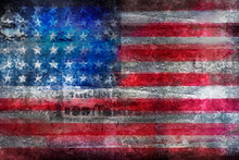 Grunge US Flag On Stone Surface Background Closeup