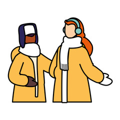 Wall Mural - couple of people with winter clothes on white background