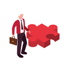 Sticker - businessman with puzzle piece on white background