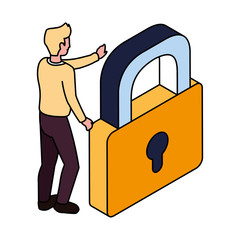 Wall Mural - businessman with padlock on white background