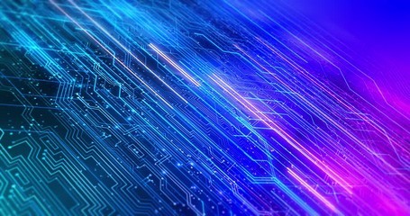 Complex Computer Server Circuit Board Slowly Moving In Digital Space. 4K 3D Technology Abstract Related Animation