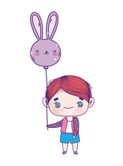 Wall Mural - cute little boy cartoon with balloon shaped rabbit