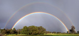 Fototapeta Tęcza - Full double rainbow over field
