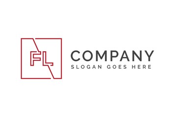 Wall Mural - Red square initial letter FL line logo design vector graphic