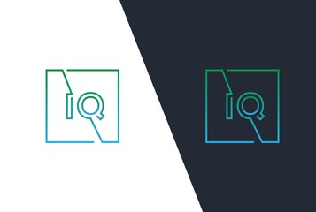Wall Mural - Green blue gradient square initial letter IQ line logo design vector graphic