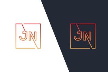 Wall Mural - Red yellow gradient square initial letter JN line logo design vector graphic