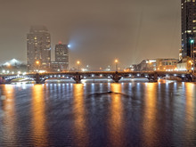 Downtown Grand Rapids At Night, Blue Bridge Fog, Over The Grand River