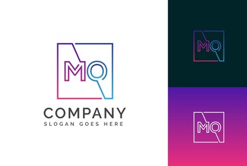Wall Mural - Purple blue gradient square initial letter MO line logo design vector graphic