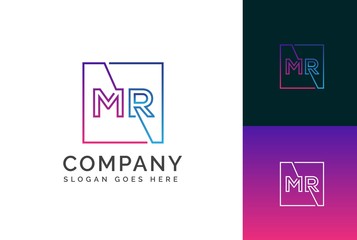 Wall Mural - Purple blue gradient square initial letter MR line logo design vector graphic