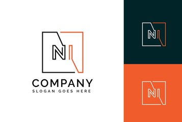 Wall Mural - orange black square initial letter ni line logo design vector graphic