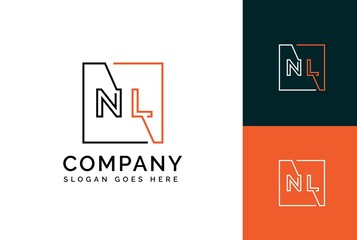 Wall Mural - Orange black square initial letter NL line logo design vector graphic
