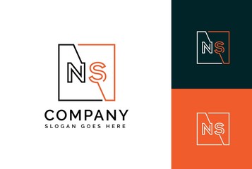 Wall Mural - Orange black square initial letter NS line logo design vector graphic