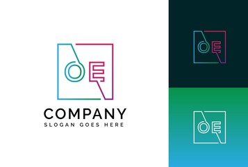 Wall Mural - blue green pink gradient square initial letter oe line logo design vector graphic