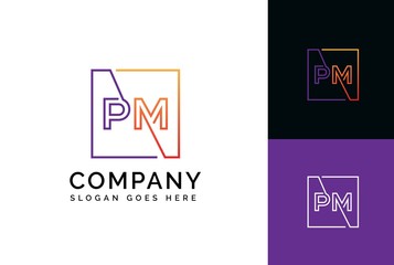 Wall Mural - Purple orange gradient square initial letter PM line logo design vector graphic