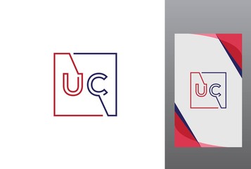 Wall Mural - Red blue square initial letter UC line logo design vector graphic