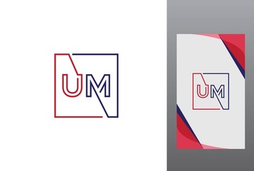 Wall Mural - Red blue square initial letter UM line logo design vector graphic
