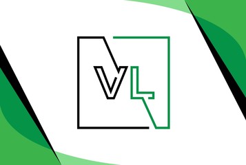 Wall Mural - Green black square initial letter VL line logo design vector graphic