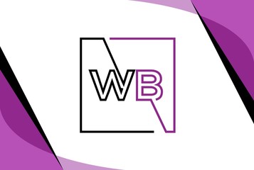 Wall Mural - Purple black square initial letter WB line logo design vector graphic