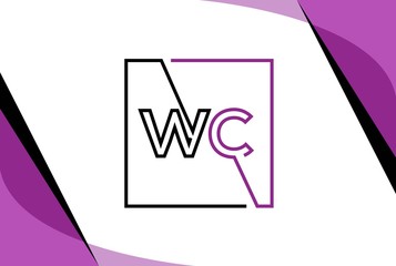 Wall Mural - Purple black square initial letter WC line logo design vector graphic