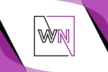 Wall Mural - Purple black square initial letter WN line logo design vector graphic