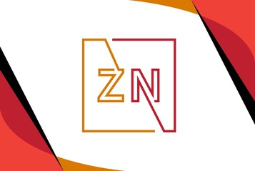 Wall Mural - Yellow red square initial letter ZN line logo design vector graphic