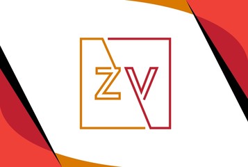 Wall Mural - Yellow red square initial letter ZV line logo design vector graphic