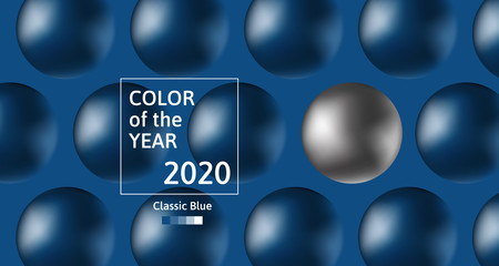 classic blue color of 2020 year abstract banner design with 3d spheres 