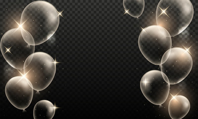 Sticker - Shiny Transparent Balloons Decorated on Black Png Background.