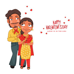 Canvas Print - Loving Couple Character Standing on White Background for Happy Valentine's Day, Love is in the air concept.