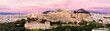 Panorama of Athens with Acropolis hill at dramatic sunset, Greece.