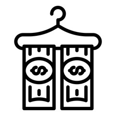 Sticker - Money on hanger icon. Outline money on hanger vector icon for web design isolated on white background