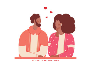 Sticker - Faceless Loving Couple Character and Given Message as Love is in the air on White Background.