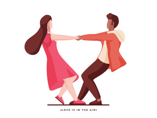 Poster - Faceless Modern Young Couple Dance with Holding Hands on White Background.