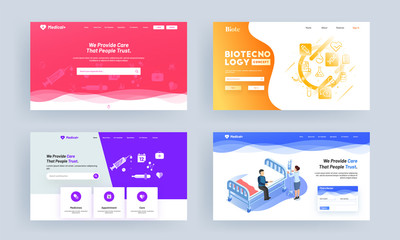 Wall Mural - different types medical or healthcare concept based landing page design.
