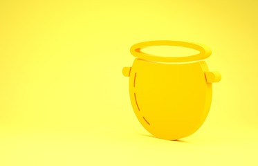 Yellow Halloween witch cauldron icon isolated on yellow background. Happy Halloween party. Minimalism concept. 3d illustration 3D render