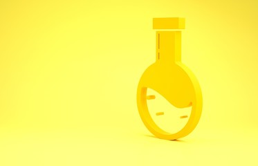 Yellow Bottle with potion icon isolated on yellow background. Flask with magic potion. Happy Halloween party. Minimalism concept. 3d illustration 3D render