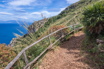 Poster - Tourist trail in in Zingaro nature reserve on Sicily Island in Italy