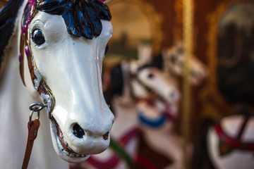 Ancient German Horse Carousel built in 1896 in Navona Square, Rome, Italy