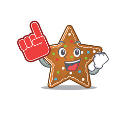 Sticker - Gingerbread star mascot cartoon style holding a Foam finger