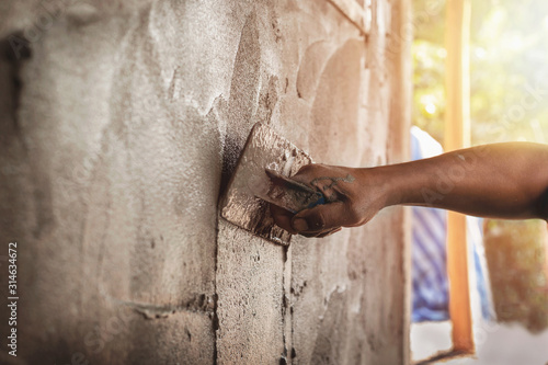 Fotografía mason rural thailand Plastering concrete to build wall background industrial wor