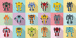 Robot-transformer icons set. Flat set of robot-transformer vector icons for web design