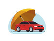 © Belozersky - Car insurance concept. Umbrella that protects automobile. Insurance policy. Vector illustration in flat style.