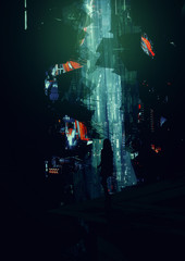 Wall Mural -  fantasy  a woman isolated alone  scene.
